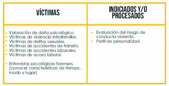 Cuadro resumen donde se aplica el peritaje forense